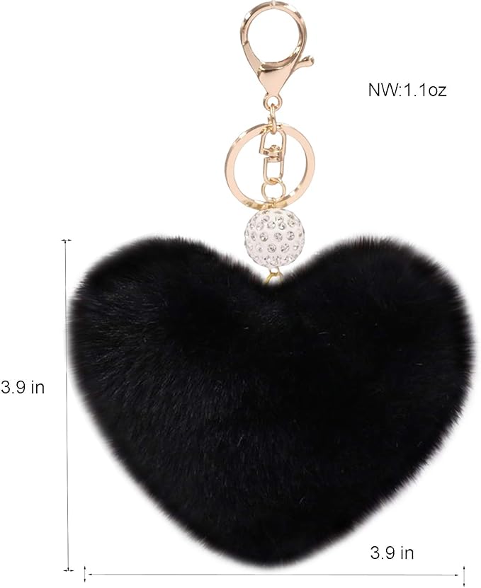 Women's Heart Faux Fur Pom Pom Key Chains Bag Accessory Puffball Keyring Backpack Charms for Girls