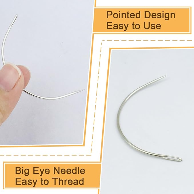 ArtCute 50 Pcs Curved Needles 3 Inch Curved Sewing Needles Leather Needles Weaving Needles Curved Upholstery Needle for Hand Sewing Carpet Leather Cavans Repairing Wig Making