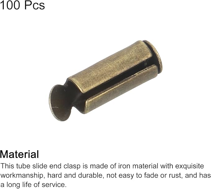 uxcell 100Pcs Slide on End Clasps, 10mm Tube Ball Bead Slider Crimp Ends for Multi-Strand DIY Craft Making, Bronze Tone