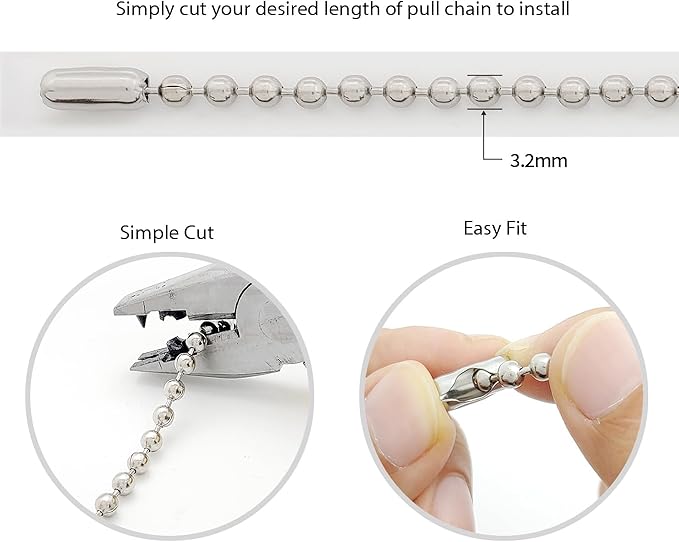 55 Feet – 3.2mm Ball Chain with 100 Connectors, Stainless Steel Roll for Dog Tags, Jewelry Making, Keychains, Fan Pulls, DIY Crafts