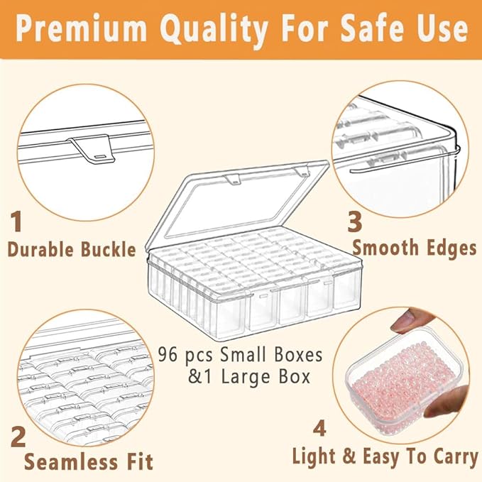 Bead Storage Containers, 92 Clear Plastic Bead Organizer Box With Hinged Lid,Bracelet Making DIY Jewelry Craft Nails, Bracelets, Jewelry, Diamonds, Clay Beads, Screws,1.7x1.38x0.8Inch