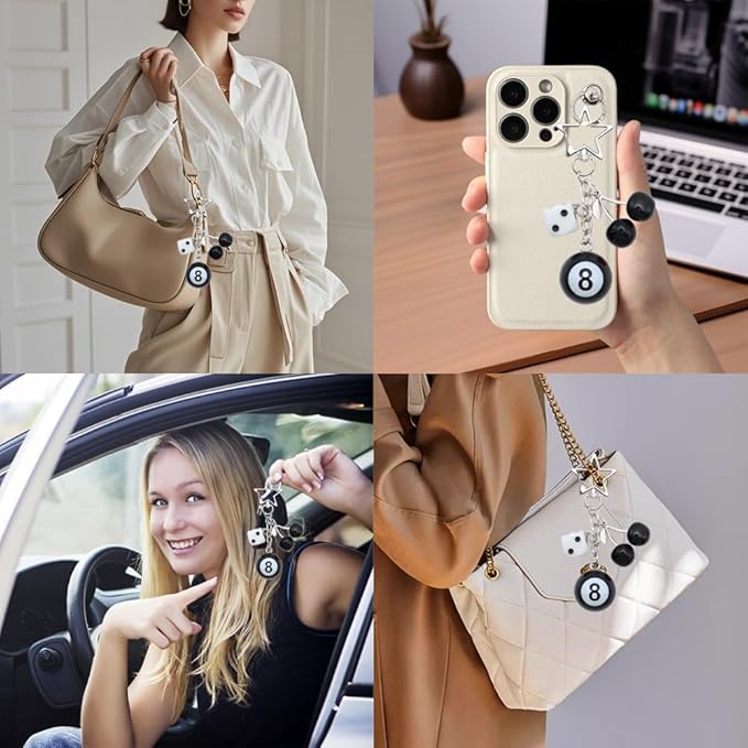 8 Ball Dice Keychain, Y2k Dice Purse Bag Charm with Cherry Star Heart Handbag Accessories for Women Men