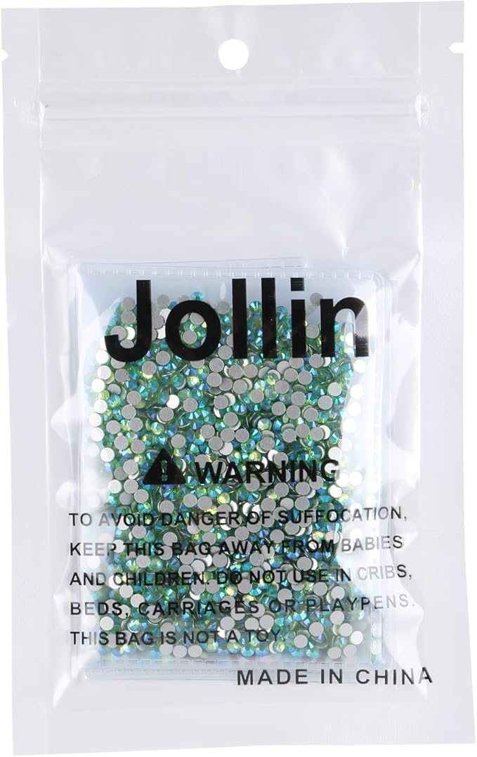Jollin 2880pcs Flatback Rhinestones Glue Fix Crystal Glass Diamantes Gems for Crafting Nail Art Crafts Decorations Clothes Shoes 2.8 mm (ss10, Light-Green AB)