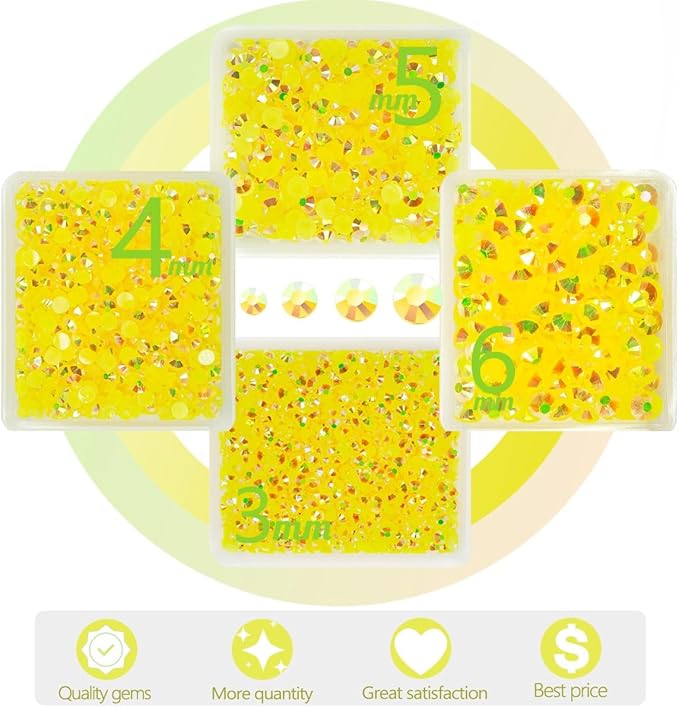 Lemon Yellow AB Resin Rhinestones w B7000 Jewelry Glue for Bedazzling Crafting 3mm 4mm 5mm 6mm Citrine Flatback Jelly Stones Bulk Diamonds Gems for Nails Face Makeup Tumblers DIY Crafts Decor