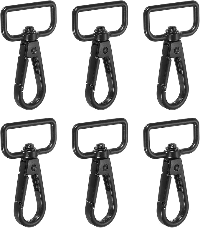 Swivel Snap Hooks, Metal D Ring Keychain Lanyard Clip Hook Lobster Clasp Claw Push Gate Clip - Fitting for(Purse Making - Sewing - DIY Crafts) 6 Pcs & 1" & Electrophoretic Black