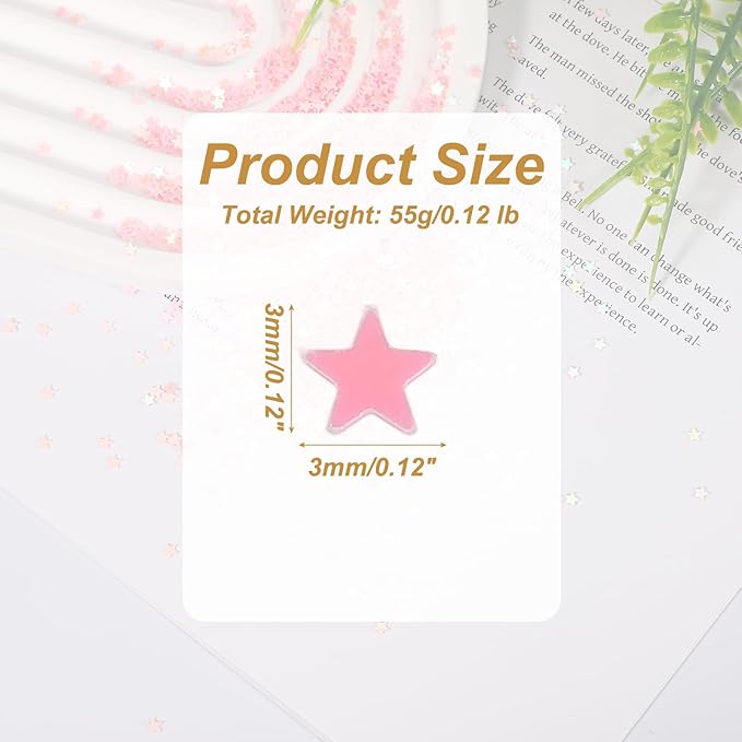 uxcell 1.94oz(55g) Star Glitter Confetti, 3mm Art Craft Glitter Holographic Sequins Table Confetti Laser Sequins for Crafts DIY Nail and Party Wedding Festival Decoration, Pink