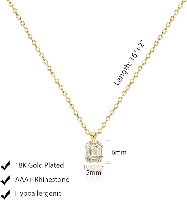 Luxval Diamond Pendant Gold Necklace for Women，Dainty 18k Gold Plated Choker Necklaces Simple Gold Jewelry Gifts for Women Girls