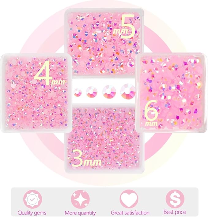 Light Pink AB Resin Rhinestones w B7000 Jewelry Glue for Bedazzling Crafting 3mm 4mm 5mm 6mm Flatback Jelly Stones Bulk Diamonds Crystals Gems Charms for Nails Face Eyes Makeup Tumblers