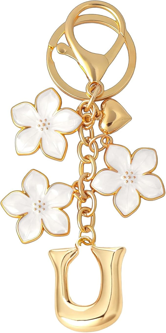 Snycler Bubble Initial Keychain Graceful Flower for bags car remote–A-Z Letter Charms for Women