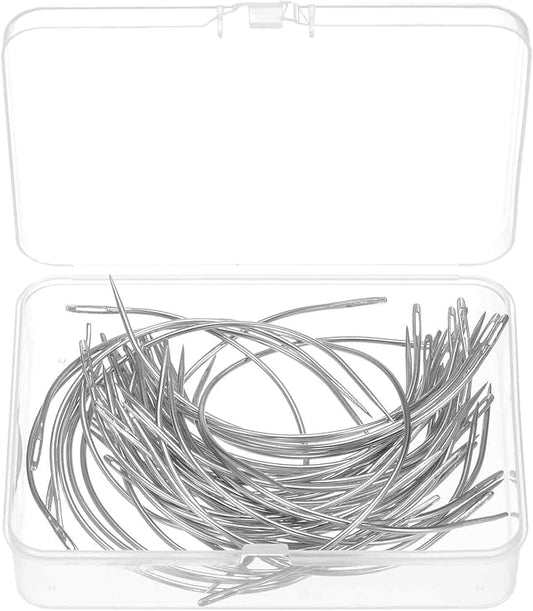 HARFINGTON 50Pcs Curved Needles 5" C Type Weaving Sewing Needles Wig Making Upholstery Big Eye for Carpet Leather Canvas Repairing Blocking Knitting