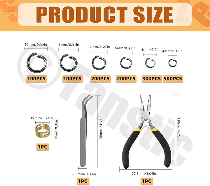 Tanstic 1403Pcs Black Open Jump Rings Kit, 4mm, 5mm, 6mm, 7mm, 8mm, 10mm Jewelry Jump Rings with Accessories for Jewelry Making