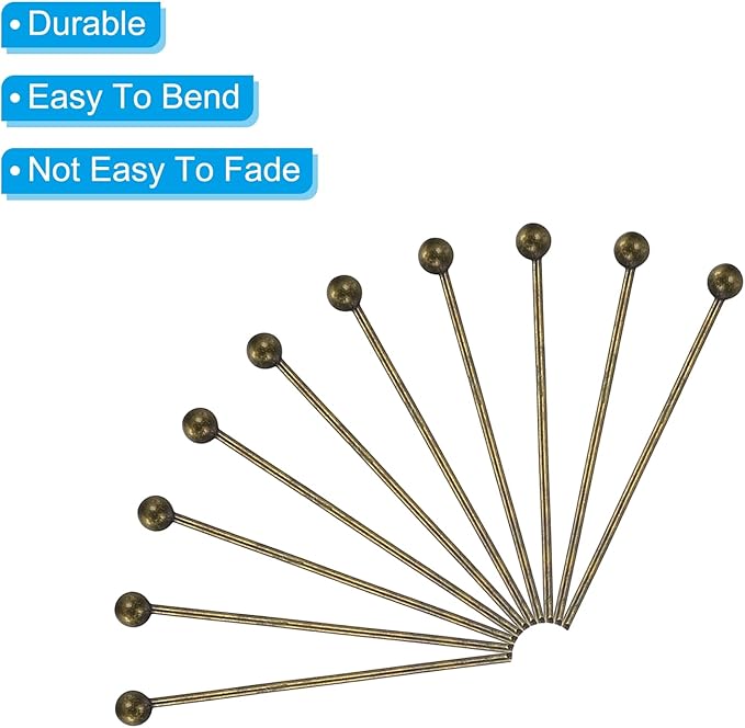 PATIKIL 100Pcs Bronze Ball Head Pins Jewelry Making 24 Gauge 18mm Wire Head Pins Brass Round Ball Head Pins Metal End Head Pins for DIY Craft Necklaces Bracelets Earrings