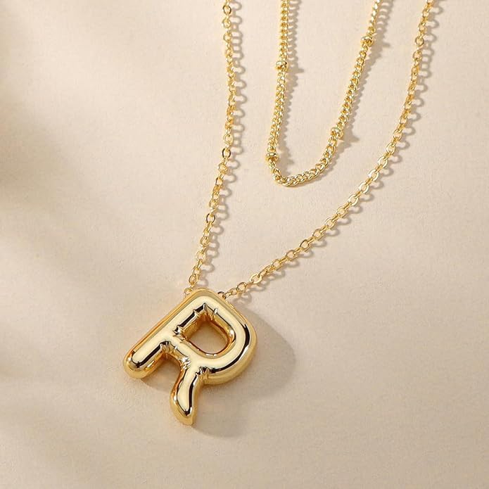 PANSHI Gold Initial Necklaces Gifts for Teen Girls Women Girlfriend Teen Girl Gifts Trendy Stuff Layered Bubble Letter Necklace Gold Jewelry Birthday Gift