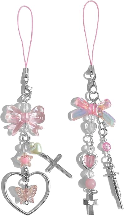 1-4PCS Cute Phone Charms Aesthetic Y2K Cell Phone Charms Strap Pink Strawberry Butterfly Star PhoneCharm Y2K Accessories for Bag Keychain Airpods Camera Pendants Decor