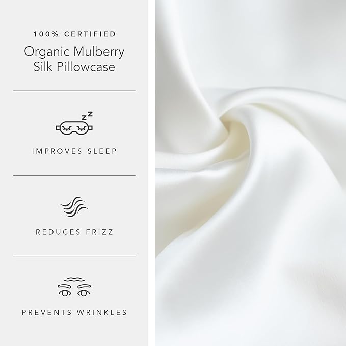 Fishers Finery 25mm 100% Certified Organic Mulberry Silk Pillowcase (Natural Undyed White, S)