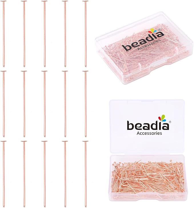 Rose Gold Plated Flat Head Pins Non Tarnish 20mm 300pcs for Jewelry Making Findings