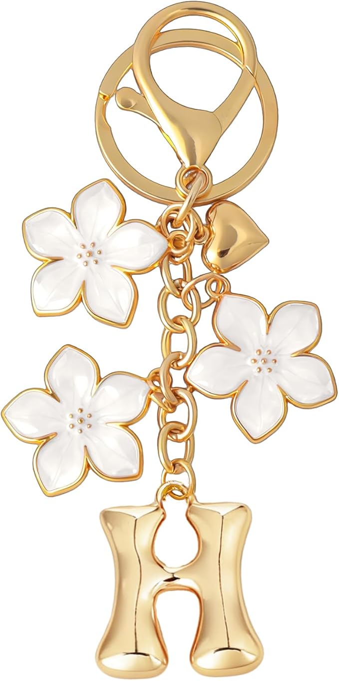 Snycler Bubble Initial Keychain Graceful Flower for bags car remote–A-Z Letter Charms for Women