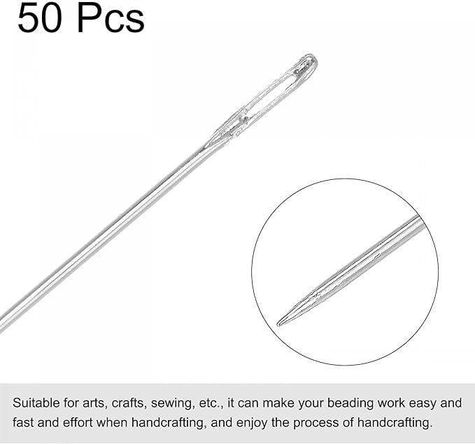 uxcell Beading Needles Fine Thin Long Straight Sewing Embroidery Threads Stainless Steel 3.15 Inch 50Pcs