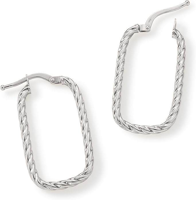 Paperclip Oval Hoops in Real 10K White Gold with a Diamond-Cut Finish | 30mm Length | Real Gold, Stamped for Authenticity