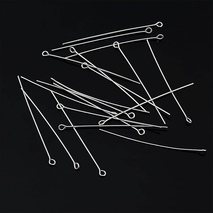 925 Sterling Silver Open Eye Pins 0.5x40mm 20pcs for Jewelry Making Findings