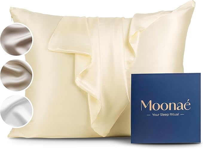 Moonaé Mulberry Silk Pillowcase – Pure Silk Pillow Cover for Healthier Hair & Smoother Skin – Soft, Breathable and Temperature-Regulating, Luxurious Silk Case Colors Ivory-Q