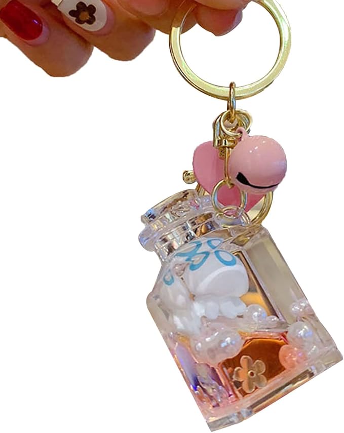 HSYHERE Men Women Creative Beautiful Floating Sea Animals Lucky Square Bottle Keychain Keyrings