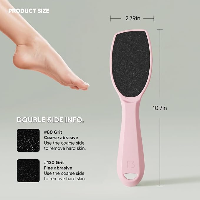 F3 Systems, Wide Emery Foot File(Pink), Double-Sided Pedicure Tool, Colossal Professional Foot Scrubber for Men & Women, Effective for Cracked Heel, Callus Remover