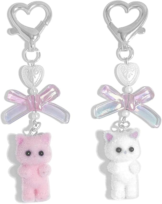 Cute Pink Keychain,Fuzzy Cat Keychain Aesthetic Y2K KeychainStylish KeychainsAccessories