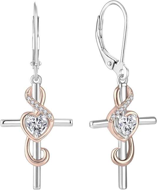 Starchenie Women's Note Cross Earrings Sterling Silver Treble Clef Leverback Earring Music Note Jewelry for Music Lover