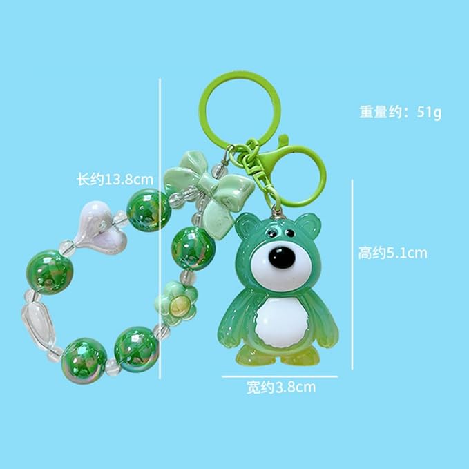 Bear Keychain For Women, Acrylic Bow Heart Flower Beaded Wristlet Gradient Color Colorful Gift Accessories
