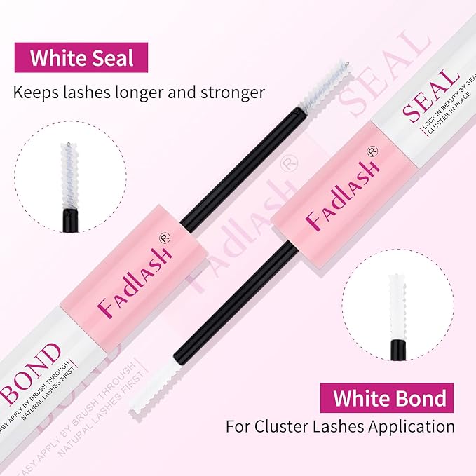 FADLASH Lash Bond and Seal 10ml Individual Lashes Glue and Seal Super Strong Hold DIY Lash Extension Kit Hold 48-72 Hours Waterproof Cluster Lash Glue Eyelash Extension Kit