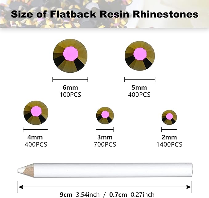 3000PCS Resin Flatback Rhinestone, 2mm 3mm 4mm 5mm 6mm Gold Rose AB Flatback Jelly Resin Rhinestones for Tumblers, Mugs, Bottles, Craft Decoration, Loose Bling Glitter Gem Stone