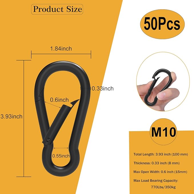 Carabiner Clip Spring Snap Hook, Heavy Duty Spring Snap Hook, Quick Link Keychain Clip for Keys Swing Set Camping Fishing Hiking Traveling