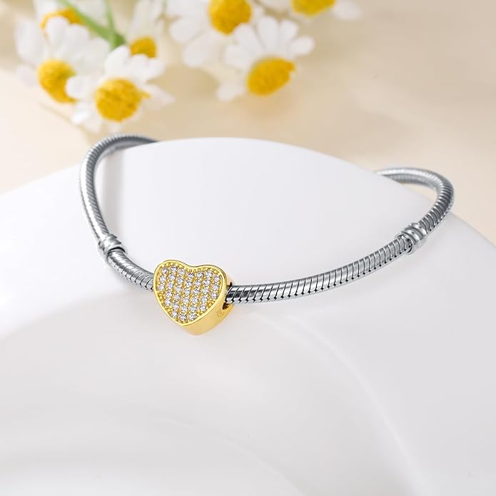 LONAGO 925 Sterling Silver Personalized Photo Charm Fit Compatible for Bracelet Necklace Customized Heart Round Shape Picture Bead