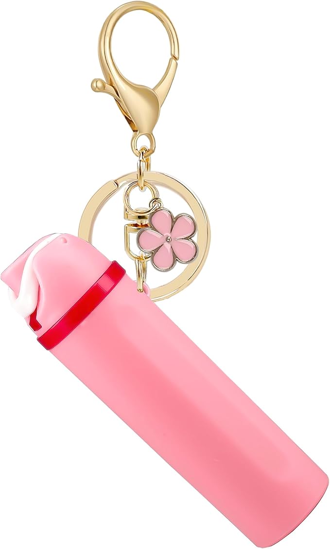 Mini Trendy Bottle Keychain Accessories Compatible with Owala Water Cute Tumbler Cup Chapstick Lip Balm Holder Charms