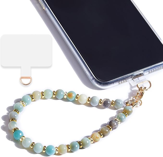 Marble Beaded Phone Wrist Strap,Detachable Phone Bracelet Strap with Tether Tab,Hands-Free Wristlet Strap (Amazonite)