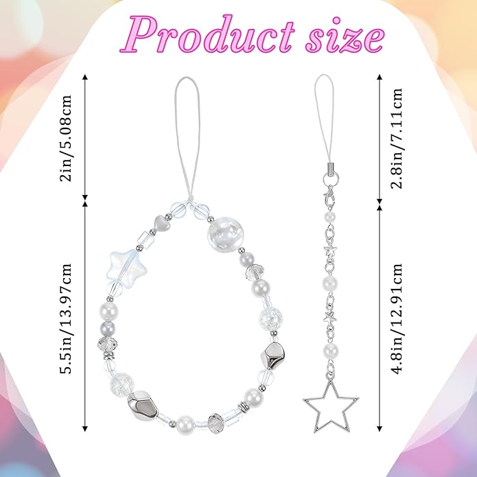 2 pcs Beaded Phone Charms Pearl Bracelet Wrist Strap Cute Camera Charm Lanyard Phone Keychain Decoration Girly Style Fixed Digital Camera Chain for Wallet Bag Women