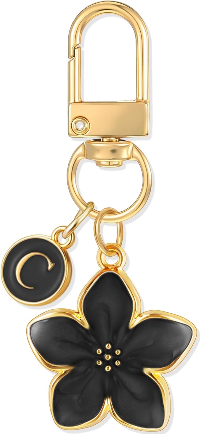 XGALBLA Cute Flower Initial Letter Keychain for Women, Flower Charms, Bag & Purse Charms for Handbags & Backpacks Accessories