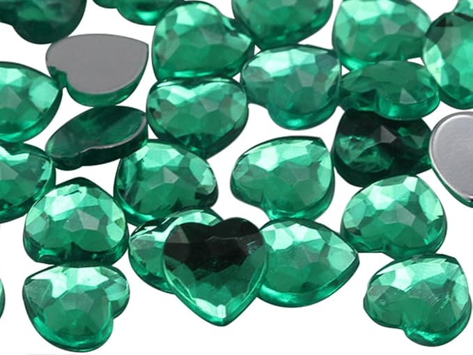 KraftGenius Allstarco 8mm Flat Back Heart Acrylic Rhinestones Tiny Face Gems Body Jewels Card Making Embelishments - 100 Pieces (Green Xmas JG02)