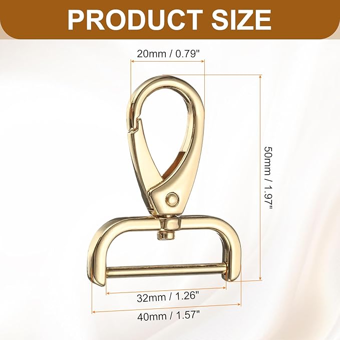HARFINGTON 2Pcs Detachable Snap Hook Swivel Clasp 1 1/4" D Ring with Swivel Lobster Claw Clasps Hook for Purse Strap Keychain Bag DIY Craft, Gold