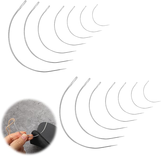14PCS Curved Needles - 7 Sizes C-Type Weaving Upholstery Heavy-Duty Hand Sewing Repair With Sharp Tips for Carpet Leather Canvas Repairing Blocking Knitting Modelling Crafts