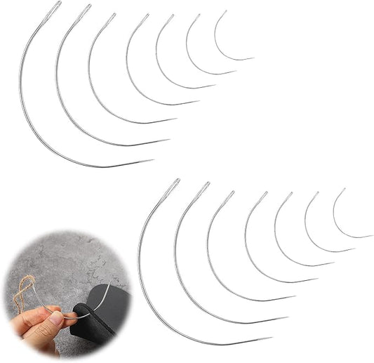 14PCS Curved Needles - 7 Sizes C-Type Weaving Upholstery Heavy-Duty Hand Sewing Repair With Sharp Tips for Carpet Leather Canvas Repairing Blocking Knitting Modelling Crafts