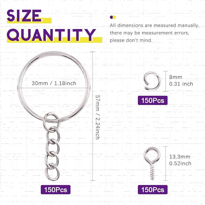 Swpeet 360Pcs 6/5" 30mm Sliver Key Chain Rings Kit, Including 120Pcs Keychain Rings with Chain and 120Pcs Jump Ring with 120Pcs Screw Eye Pins Bulk for Jewelry Findings Making (Sliver)