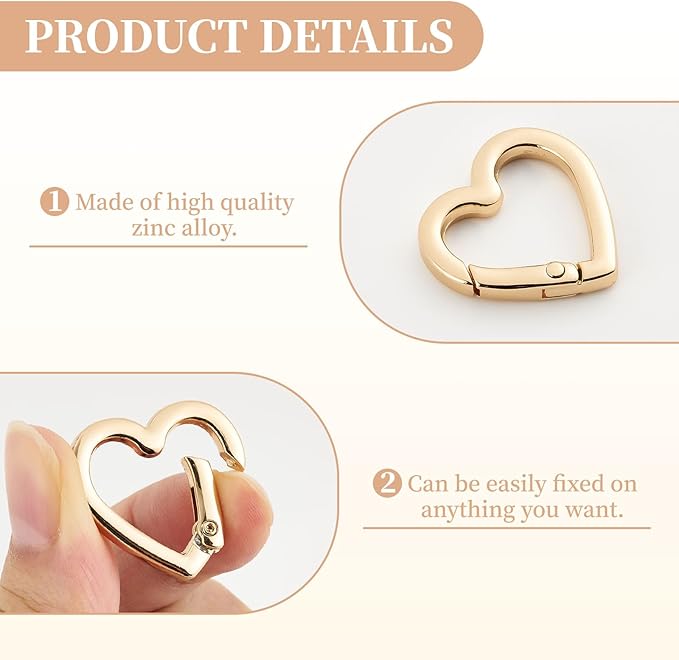 4 Pcs Heart Shaped Keychain Clip, Zinc Alloy Cute Heart Carabiner, Small Craft KeyringSpring Snap Clasp Hook for Camping Hiking Fishing Traveling