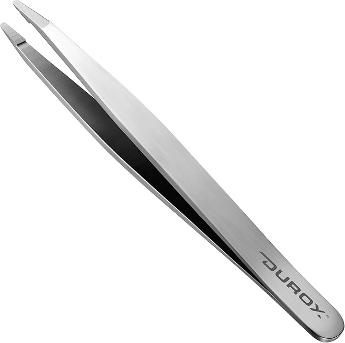 DUROX Round-Tip Tweezers — Gentle Chin & Facial Hair Removal for Women. Precision tweezers with small rounded/blunt tips for safe brow shaping and chin hair removal. Made of Stainless Steel
