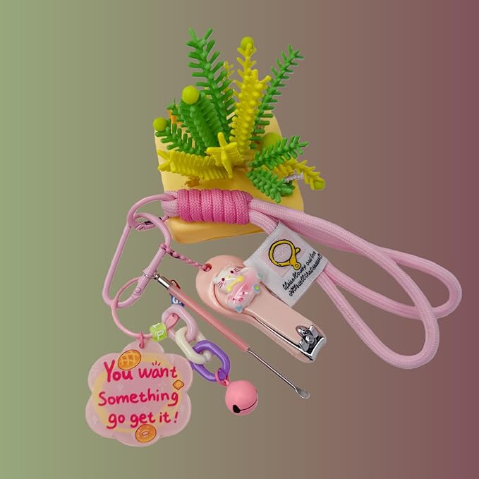 Cute Keychain with Nail Clipper Ear Pick for Women Girls Cute Key Chain Wristlet Cartoon Keychain Lanyard