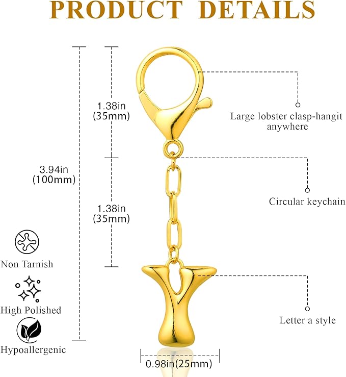 VICKHU Gold Plated Bubble Initial Letter Cute Keychain for Women Car Key Purse Decorative Keyring Handbag Charms Fashion