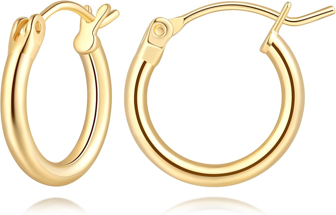 14K Gold Hoop Earrings, Huggie Hoop Earrings for Women, Hypoallergenic Lightweight Small Hoop Earring for Womens 14mm/16mm/18mm