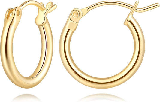 14K Gold Hoop Earrings, Huggie Hoop Earrings for Women, Hypoallergenic Lightweight Small Hoop Earring for Womens 14mm/16mm/18mm