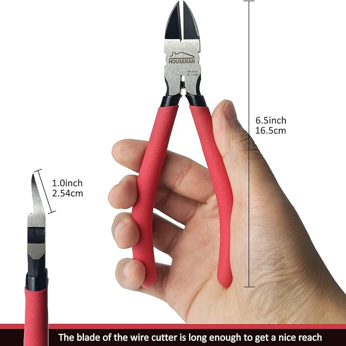 Wire Cutters 2 PACK, 6 inch Wire Cutter Set, HOUSERAN Side Cutters Flush Cut Pliers, Spring Loaded Cutting Pliers with Non-slip Red Handle, Wire Cutters Heavy Duty for Jewelry Making, Crafts, Zip Tie